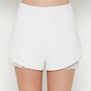 White High Waisted Lace Detail Shorts
